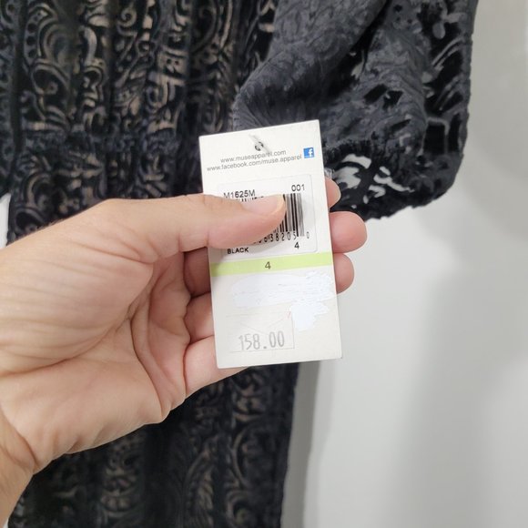 4 Muse Black Velvet Cut Out Dress Lined NWT - Picture 3 of 12